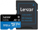Lexar MicroSDXC 512GB 633x su SD Adapteriu