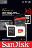 SanDisk atm. korta microSDXC 64GB Extreme 170MB/s su adap.    