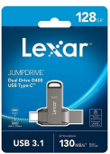 Lexar JumpDrive 128GB Dual Drive D400 Type-C/Type-C & Type-A,up to 130MB/s read (USB 3.1)         