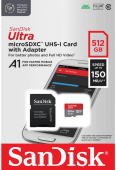 SanDisk atm. korta microSDXC 512GB Ultra + adap. 