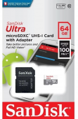 SanDisk atm. korta microSDXC 64GB Ultra 100MB/s su adapt.