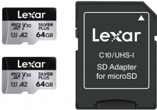 Lexar atm.korta SDXC micro Silver Plus 64GB R205/W150 - 2 pak.