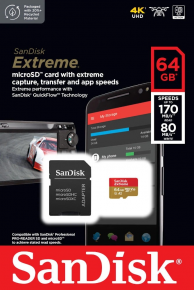 SanDisk atm. korta microSDXC 64GB Extreme 170MB/s su adap.