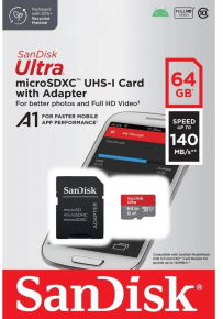 SanDisk atm. korta microSDHC 64GB Ultra 140MB/s su adapt.