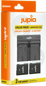 Jupio Kit: 2x Battery EN-EL14/EN-EL14A 1100mAh + USB Dual Charger