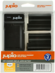 Jupio Kit: 2x Battery EN-EL15 1700mAh + USB Single Charger